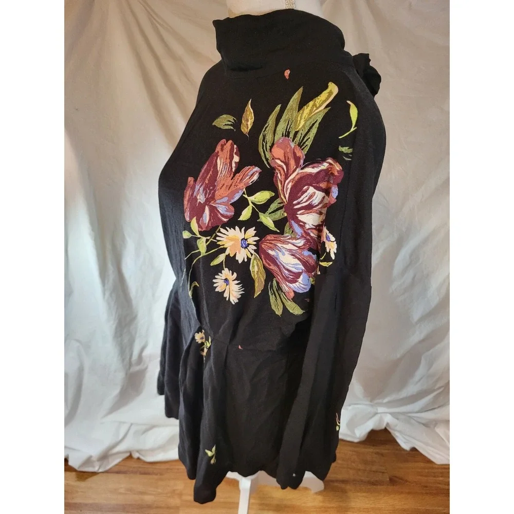 Free People Gemma Tunic Floral Dress Tie Open Back Small Long Sleeve Mock Neck - Picture 3 of 6